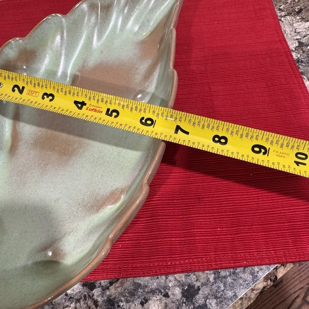Vintage Frankoma Pottery Prairie Green Leaf Dish‎ 12.5